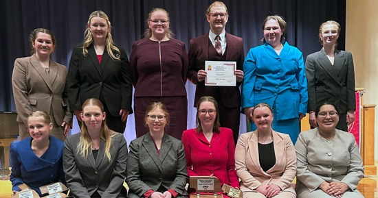 The Hastings College forensics team finished second in the NIFA State Tournament. Members include (front, from left) Bri Narick, Natalie Miles, Morgan Ashcraft, Hailey Gifford, Avery User and Margie Osorio Barrios, and (back, from left) Meg Dedic, Abby Klatt, Korey Bond, Lilac Ramsey, Brooke Brockman and Julia Bernard. Not pictured: Matthew Houlihan.